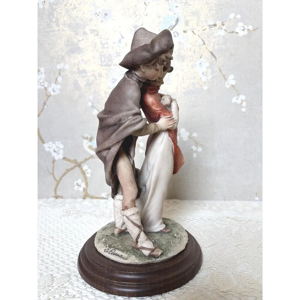VTG Giuseppe Armani Boy and Girl with Lamb Figurine Statue on Wood Base
